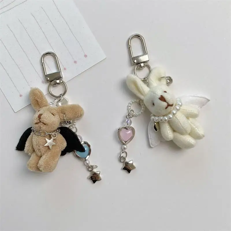 Sweet Punk Angel Rabbit Plush Keychain Pendant Phone Chain Backpack Charm Fashion Trendy Women Bag Hanging Couple Accessory Gift