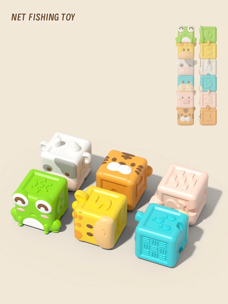 Baby Weiche Bausteine Spielzeug Weiche Zahnen Spielzeug für Babys 3D Cube Tier Bad Spielzeug Baby Frühe Pädagogische Passenden Sensorischen Spielzeug – Detail 3