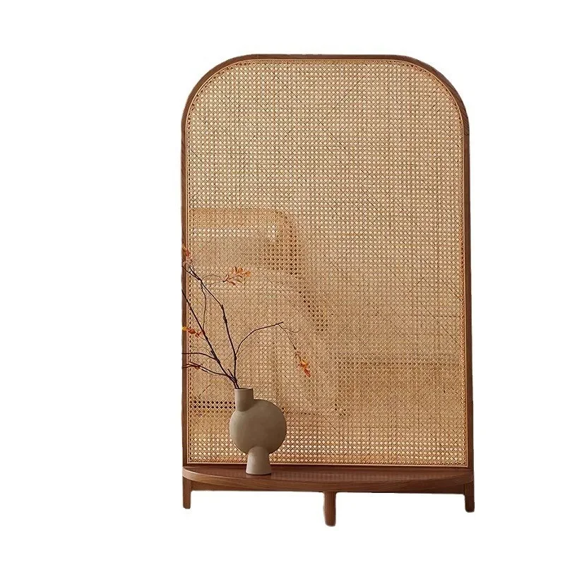 

New Chinese style home entry, partition bedroom movable, rattan solid wood screen