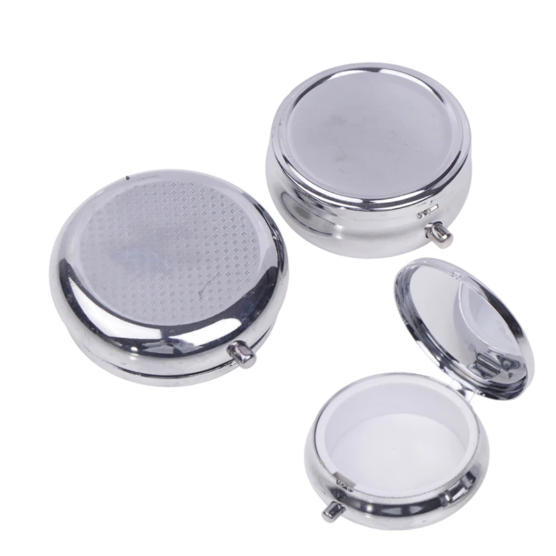 1Pcs Metal Pill Boxes Stainless Steel Round Pill Boxes Medicine Organizer Container Medicine Case Splitters Pill Candy Box