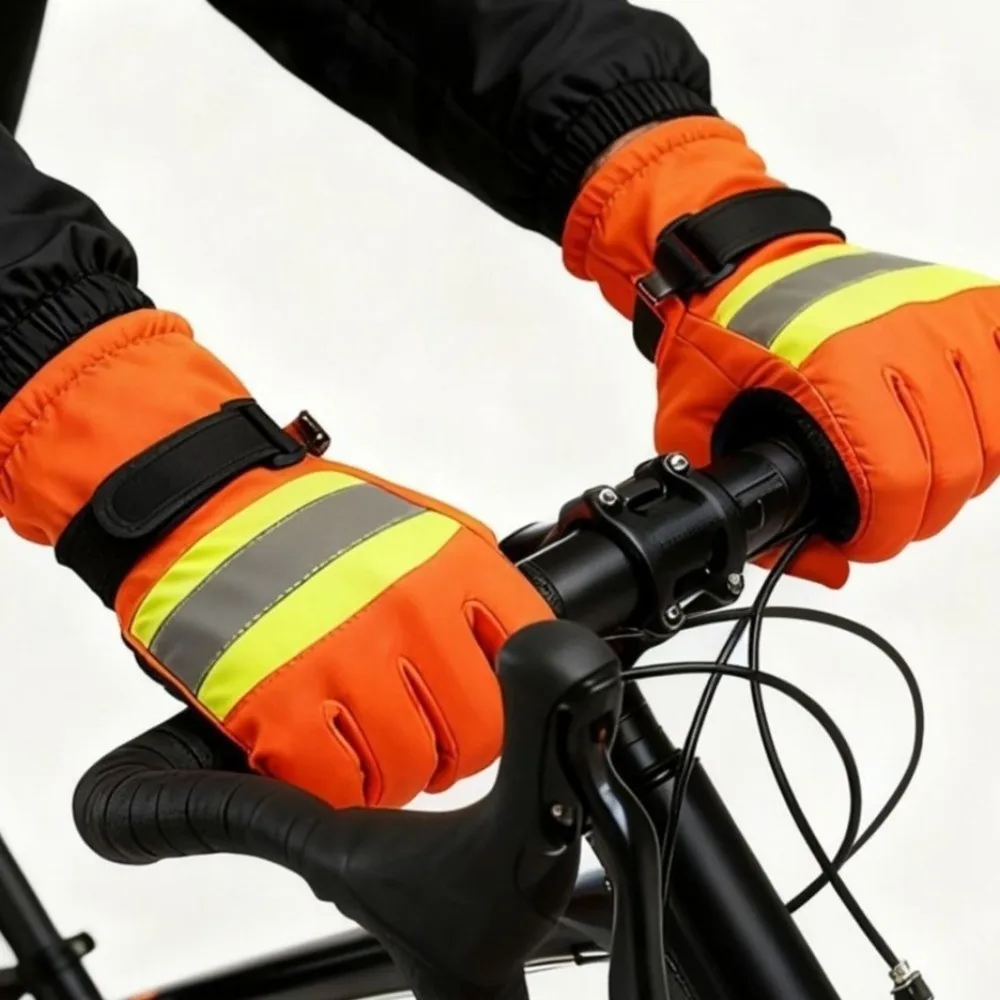 Reflective Sanitation Worker Gloves Waterproof Wear-resistant Five-Finger Gloves Orange Cold Proof Work Protective Gloves