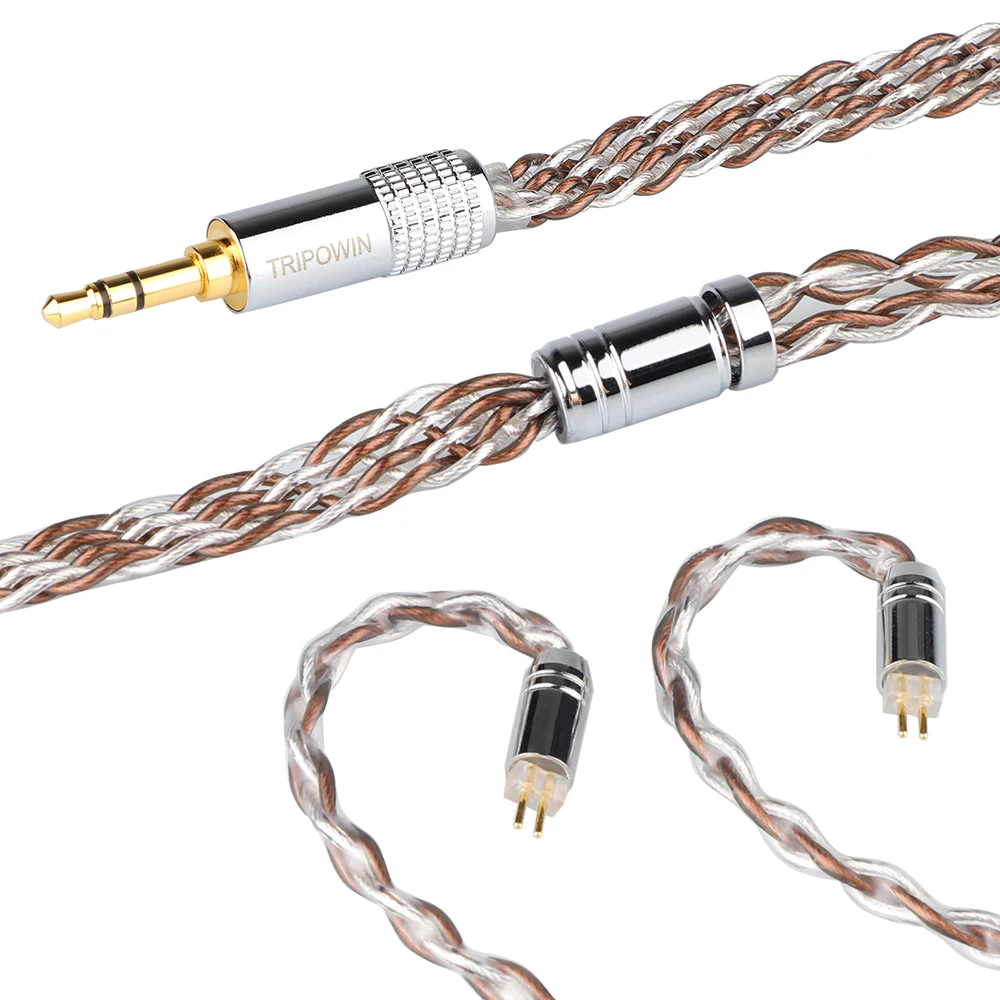 Кабель Tripowin Perles, 8 жил, посеребренная медь OCC + 19 проводов, плетеный кабель для наушников IEM с внешним слоем ПВХ, 28 AWG