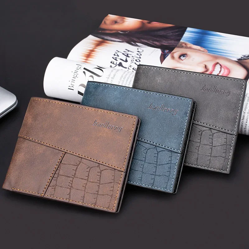 Men Short Frosted Large Capacity Leather Wallet Multi-Slot Coin Pocket Photo Holder Small for Male Fashion Wallet Vintage Wallet