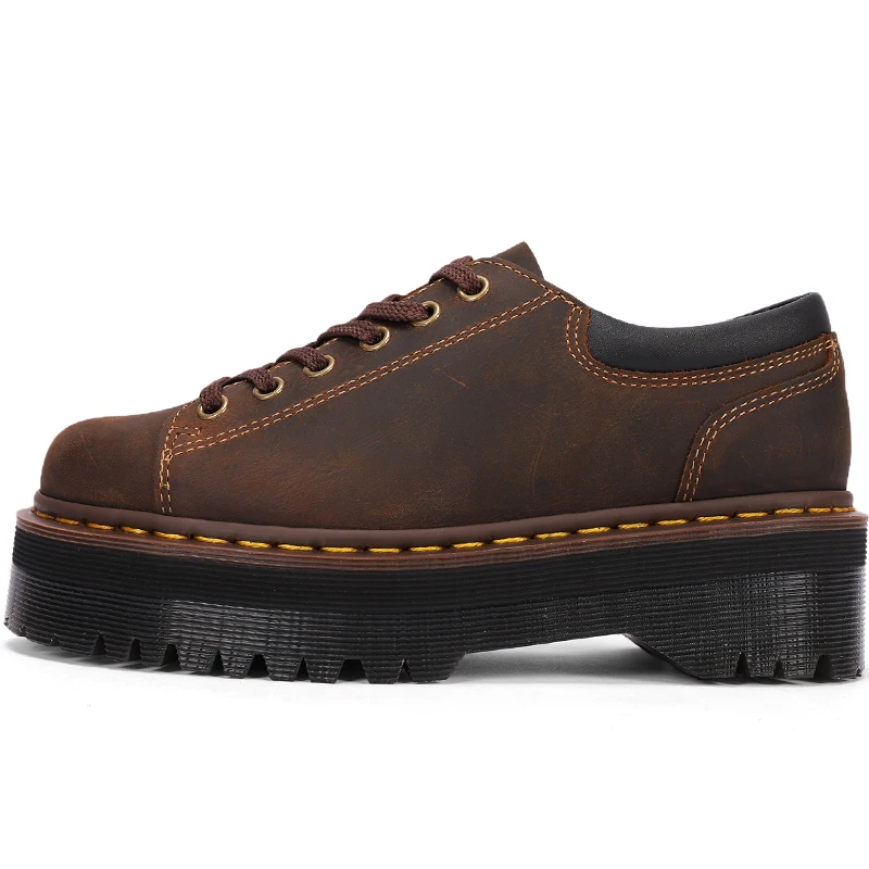 

Retro Chunky-Sole Low-Top Women Shoes British-Style Genuine Leather Lace-Up Men Derby Shoes