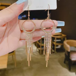 GBOY Long Dangle Earrings For Women New 2022 Fashion Multi-layer Crystal Zircon Tassel Drop Earring Gold Color Luxury Jewelry