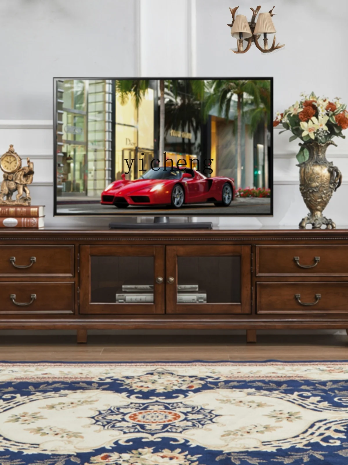 ZK Solid Wood TV Cabinet Coffee Table Large and Small Apartment Type Home Living Room Video Cabinet Storage Floor Cabinet