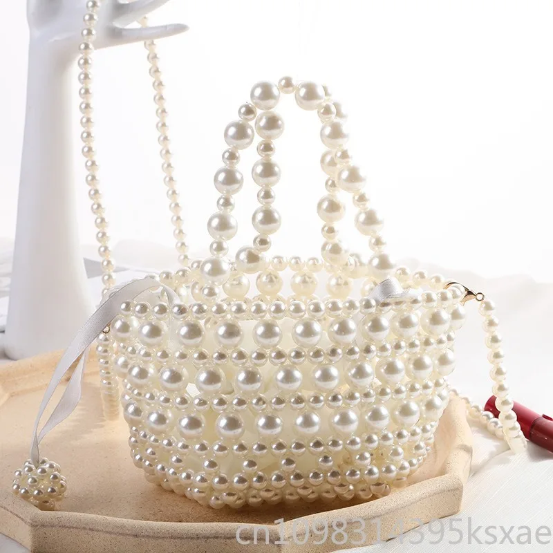 Women's Pearl Evening Clutch Elegant Shoulder Bag Handbag Makeup Organizer for Party Wedding Banquet Vintage Style