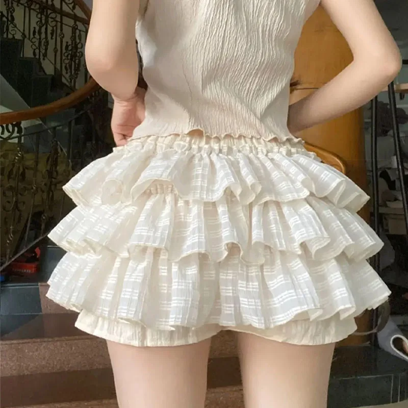 Y2k Kawaii Skirts Women Mini Lovely Club Chic Schoolgirls Lolita Style Cozy Slim All-match Summer Fashion Faldas Mujer Ruffles