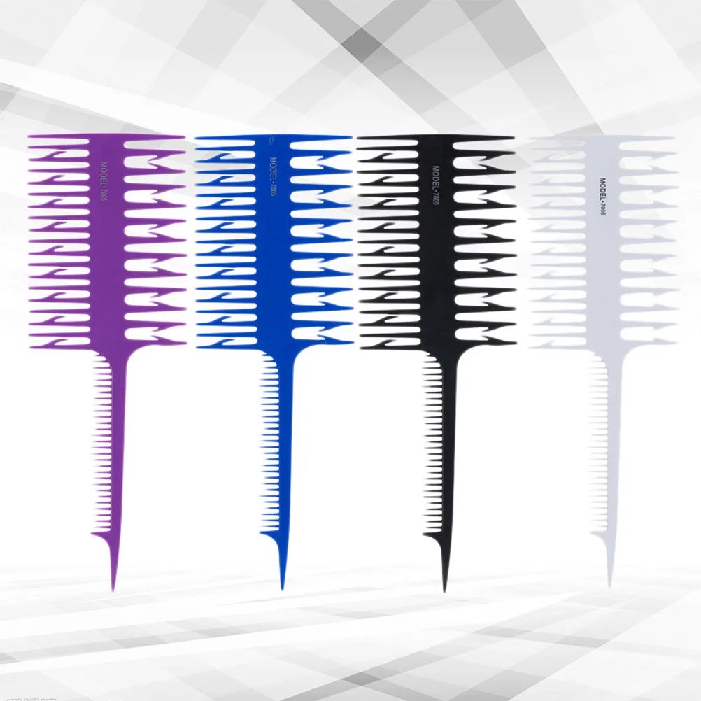 

4Pcs Fashion Fish Bone Shape Comb Salon Dyeing Coloring Dispensing Brush for Women Girls (Blue+Black+Purple+White)