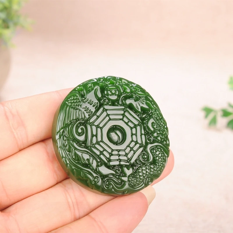 

Natural Green Chinese Jade Dragon Phoenix Pendant Necklace Charm Jadeite Jewelry Carved Amulet Fashion Accessories Gifts