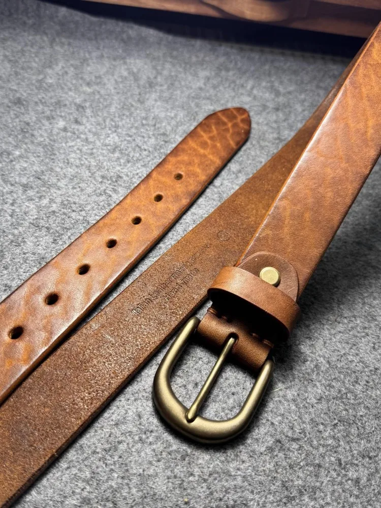 Mens 100% Cowhide Genuine Leather Belt For Pants Handmade Brass Pin Buckle Unisex Casual Waistband Vintage Jeans Waistband Male
