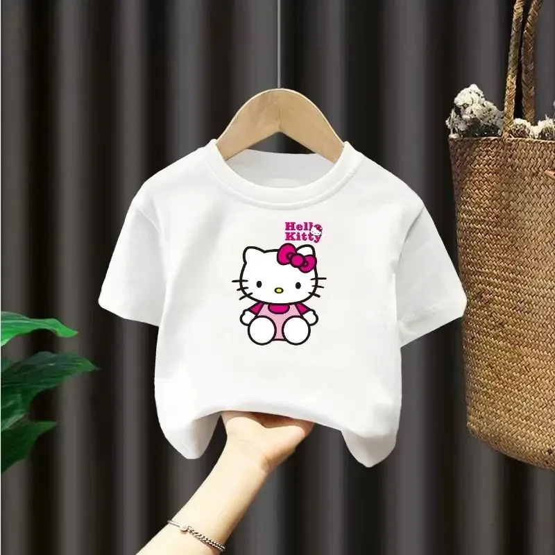 New children's Hello Kitty short-sleeved clothes boys and girls cute printed cotton T-shirt versatile casual bottoming shirt