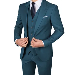 2023 Fashion Teal Men Suits 3 Pcs Groom Wear Wedding Suits Formal Tuxedo Party Best Man Blazer Costume Homme Slim Fit Terno