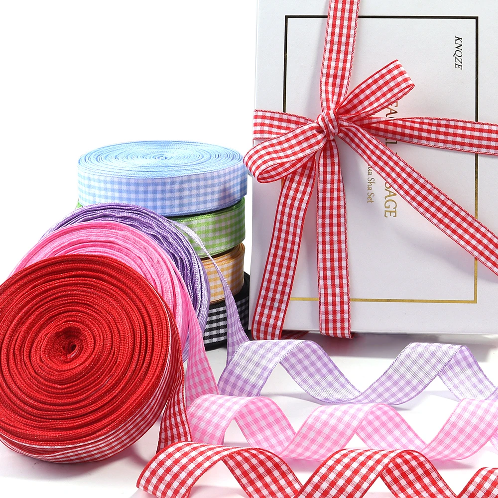 10 Yards 6 10 15 20 25mm Karierter Polyester-Geschenkband Bunt für Handgemachte Schleifen, Geschenkverpackungen, DIY-Weihnachts- und Partydekoration – Detail 2