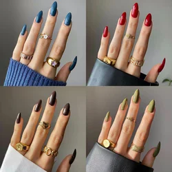 Uñas postizas portátiles en forma de almendra, 24 piezas, longitud media, color sólido, acrílico, presione sobre uñas Rojas, cobertura completa, uñas postizas extraíbles