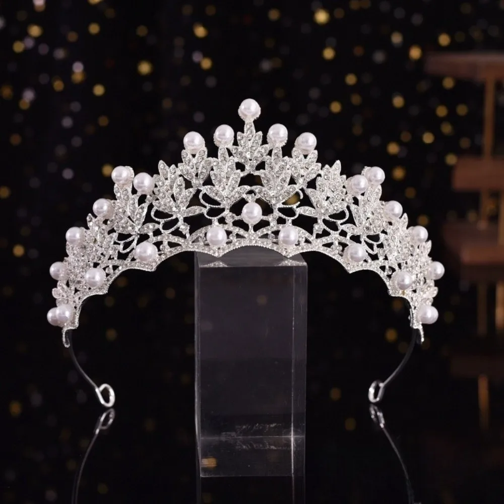 Elegante silberne Brautkrone, Fee, glänzender Strass-Tiara, Schmuck, goldene Perlen-Tiaras, Abschlussball