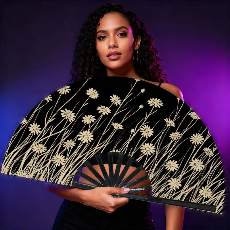 Men'S Portable Fan, Single Piece, Made Of, Featuring a Easy Floral Pattern (Dark Background with Light Beige And White Flowers), Ideal for Cooling, Perfect for Everyday Use Or Outdoor Events, a Stylish Accessory for Men, Without Battery