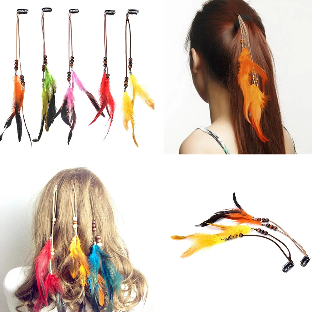 

New Women Girls Headdress Hair Ornaments Bb Clip Feathers Indian Style Feather Hair Tassel Hair Piece Accessories Barrettes