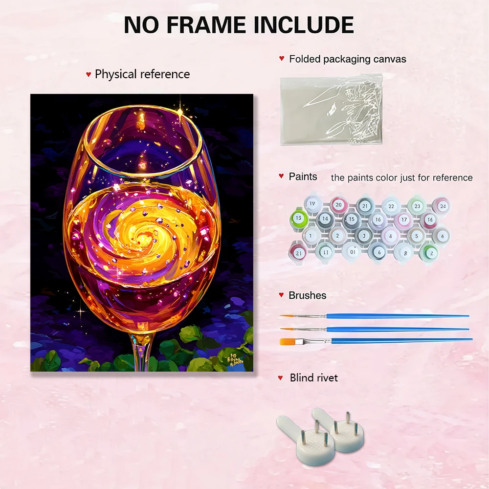 1 قطعة كأس للنبيذ السحري مع السماء المرصعة بالنجوم السائل DIY الاكريليك مجموعة الطلاء الرقمي للمبتدئين إطار ديكور جدران المنزل لا تشمل #6
