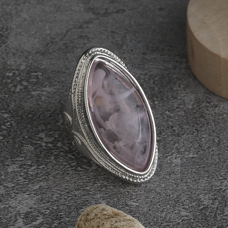 Luxury Fashion Oval Stone Silver Color Finger Rings for Women Vintage Creative Bride Wedding Engagement Anniversary Jewelry