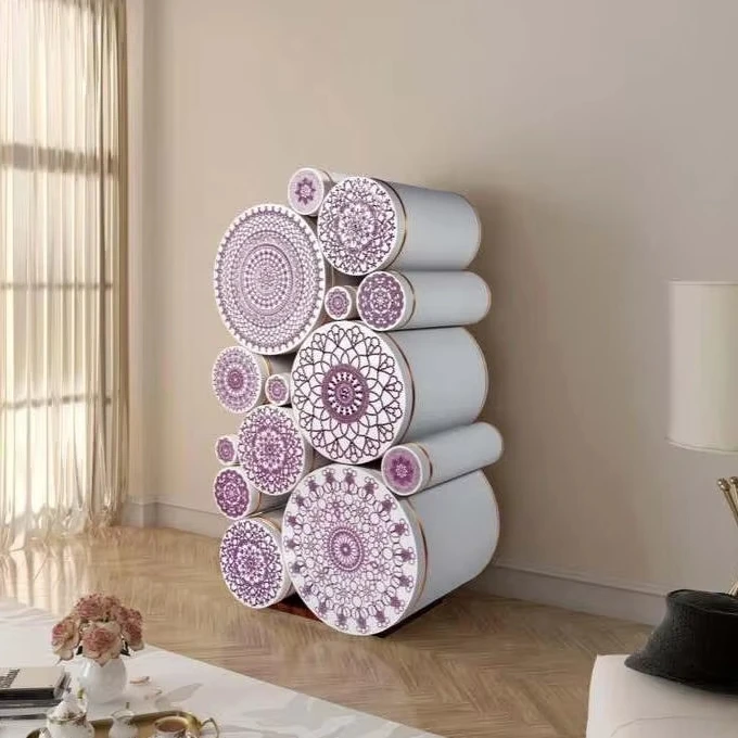 Exquisite Amethyst Multi-Drawer Wine Cabinet Matte Rosewood Brass Edges Creative Art Design Embroidered Pattern Storage Kitchen