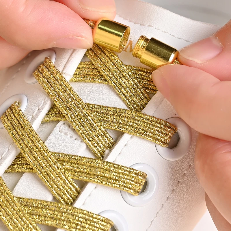 1Pair No Tie Shoe Laces Colorful Buckle Golden Shoelaces Pearl Light Colorful Fashion Without Ties Elastic Laces - Image 3