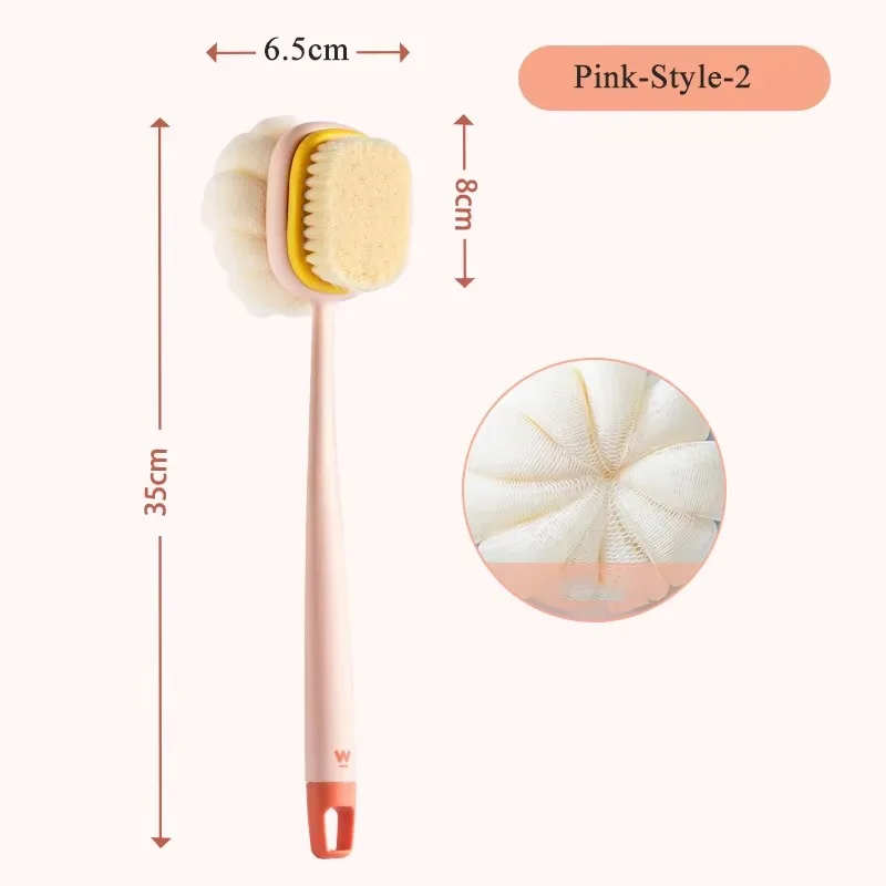 Silicone Long Handle Shower Brush with Soft Mesh Sponge Exfoliating Brush Body Scrub Back Massage Brush Bathroom Bathing Tool