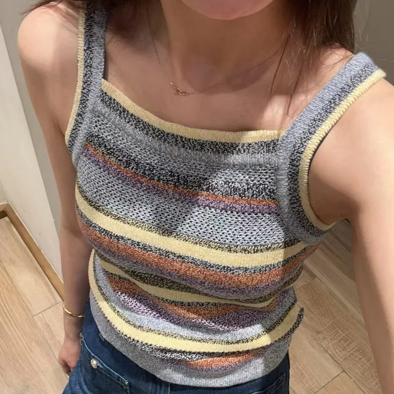 

Niche 2025 Spring/Summer New Striped Knit Cami Vest - Casual, Versatile, Slim-Fitting Top for Women