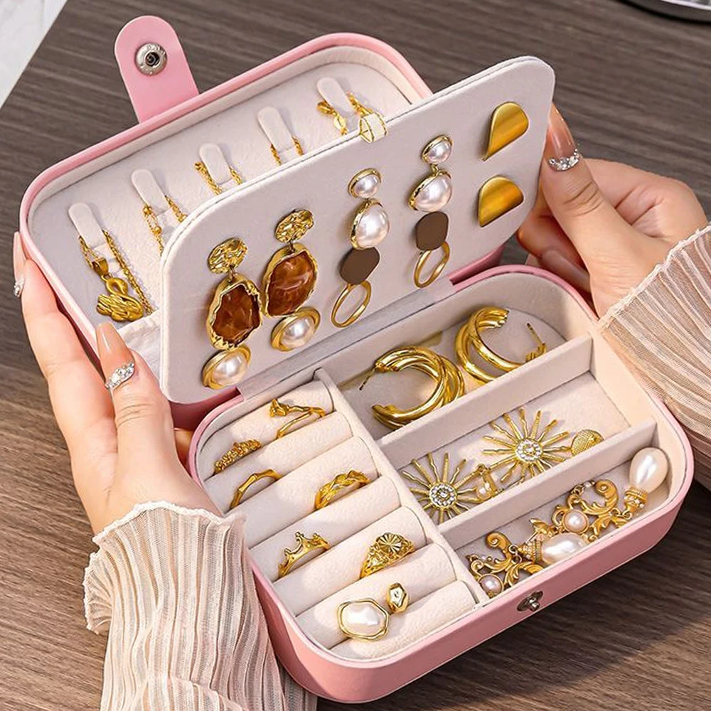 

PU Leather Jewelry Box Creative Travel Jewelry Storage Case Large Capacity Portable Earrings Necklaces Organizer Gift for Women