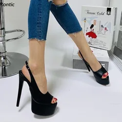 Rontic New Arrival Women Platform Sandals Ankle Strap Sexy Thin High Heels Peep Toe Black Party Shoes Ladies US Plus Size 5-20