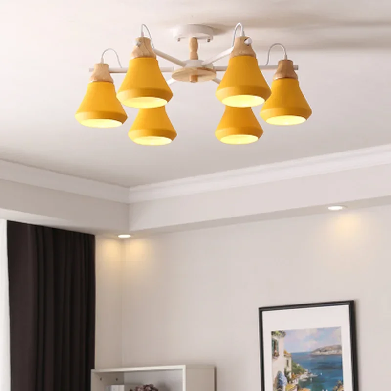 Lustre Wooden Chandelier For Living Room Iron Lampshade LED Chandelier Lighting Lustres Para Sala De Jantar Home Lamp