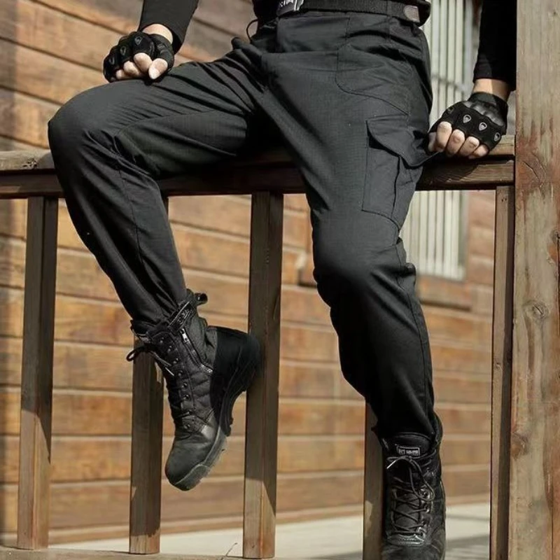 Men's Black Security Tactical Training Tactical Mesh Cargo Work Spring Autumn Resistant Durable Pants