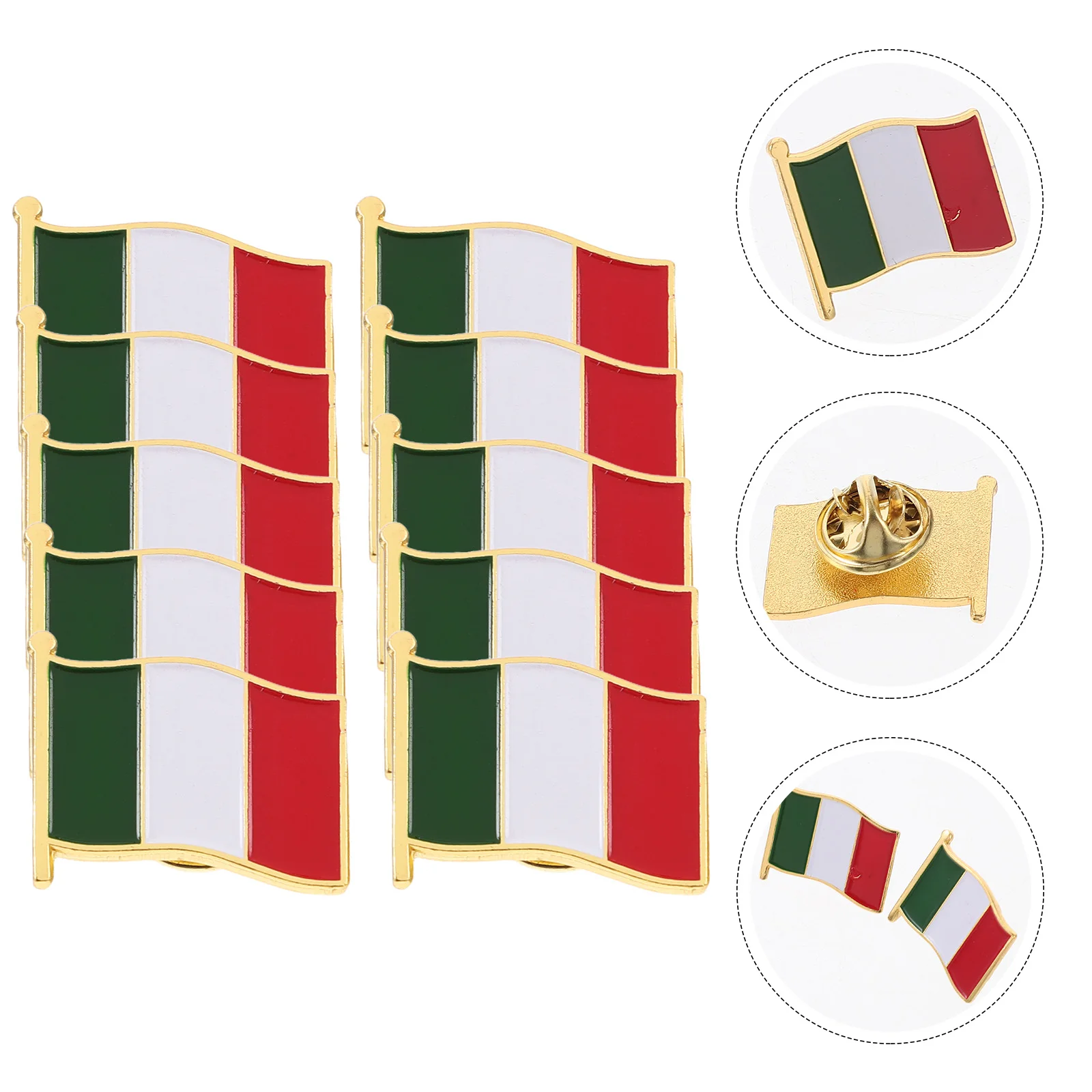 10 Pcs Brooch Stoving Varnish Italian Flag Design Lightweight for Flag Brooch Party Festival Outfits