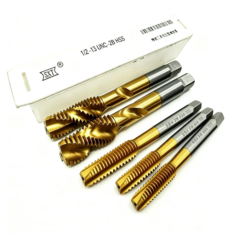 TIN HSS American Spiral and Tip Taps 6-32, 3/16, 1/4, 5/16, 3/8, 1/2, 3/4, 5/8, 1 Inch, Used for Machine Tool Thread Tapping