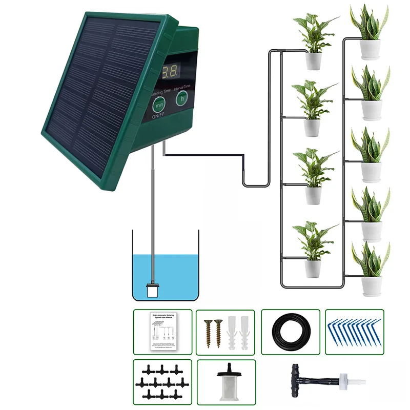 Zonne-irrigatiesysteem voor tuinbalkon Automatische druppelirrigatie DIY tuinbewateringssysteem Druppelslangirrigatie Gebruik buitenshuis