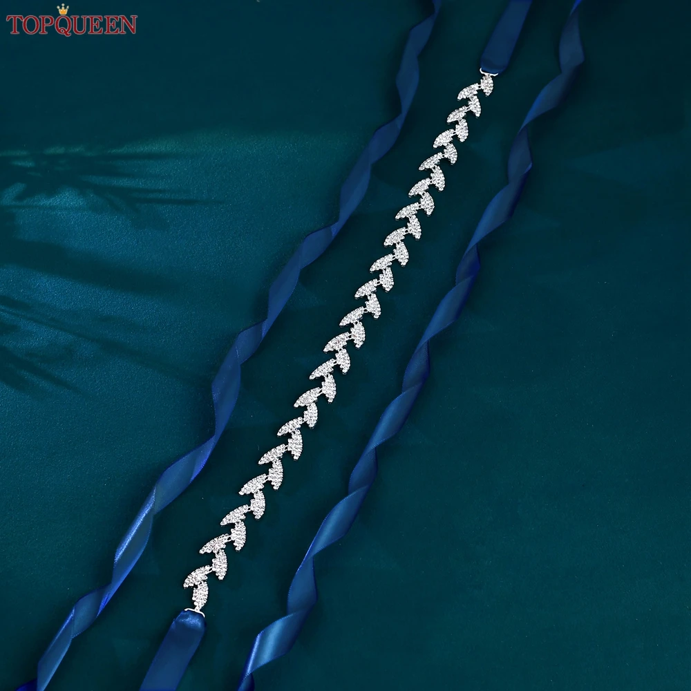 TOPQUEEN S198-S Cưới Thắt Lưng Dành Cho Cô Dâu Cô Dâu Tất Bạc Lá Dây Phụ Kiện Cài Áo Dây Cưới Tất Phù Dâu Thắt Lưng