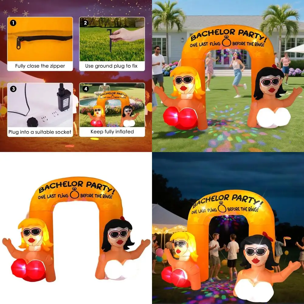 

10FT Inflatable Bachelorette Party Arch with LED & Rotating Lights for Outdoor Lawns and Gardens