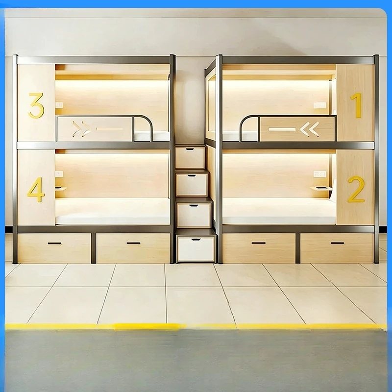 Upper and lower bunk iron beds, space capsules, hostel dormitories, workers' double-layer iron beds