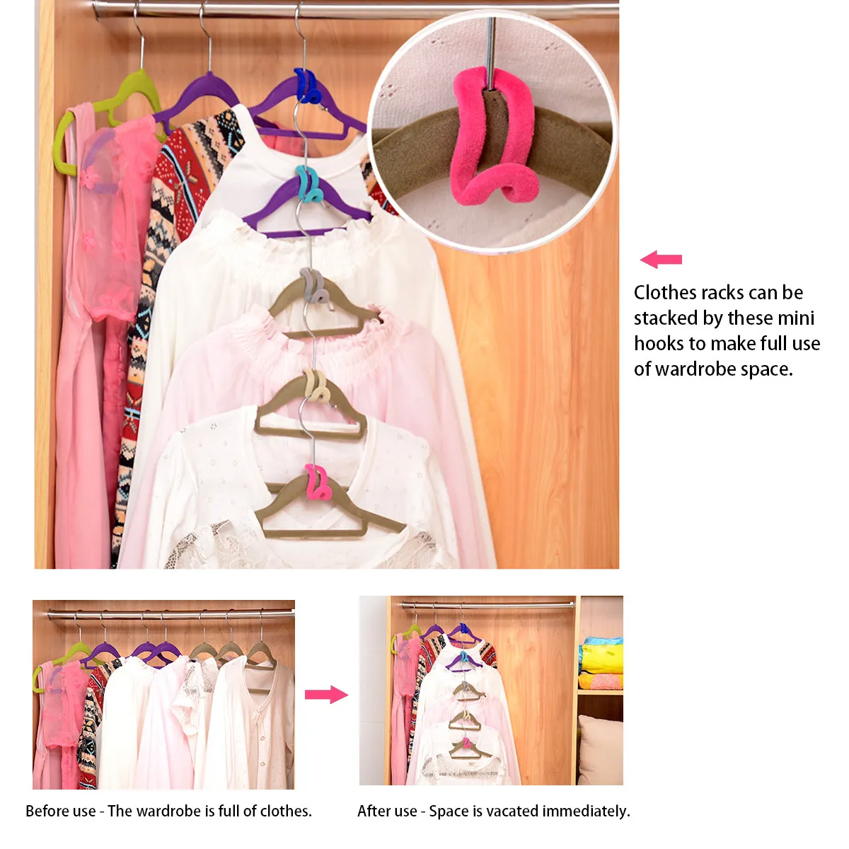 10pcs Anti Slip Mini Flocking Clothes Rack Hooks Space Saver Plastic Closet ganizers 4 5x3cm R om Color - view 3