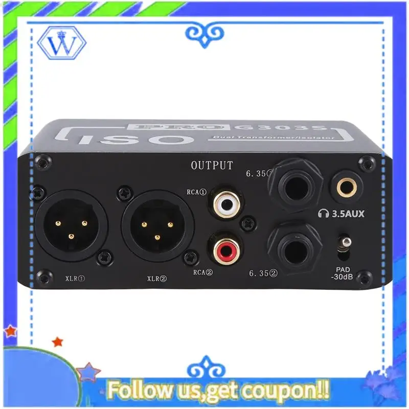 

M46K-PRO G303S Audio Isolator Noise Reduction Filter Eliminates Current Noise Dual-Channel 6.35 XLR RCA 3.5Mm Audio Isolator