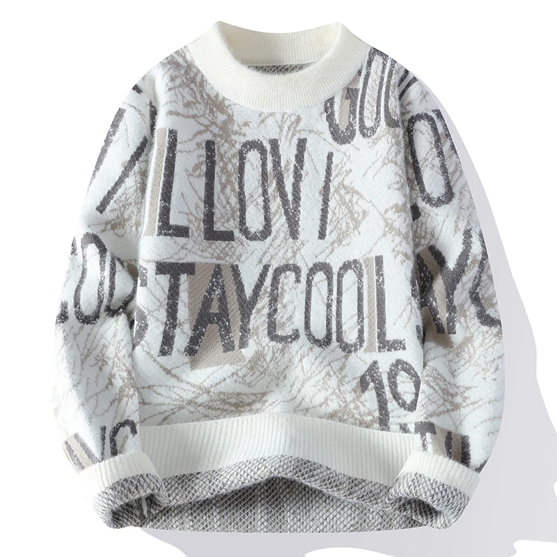 

Классический контрастный мужской свитер с граффити и буквами 2025 года, высококачественный мужской брендовый пуловер, осенние и зимние теплые вязаные топы