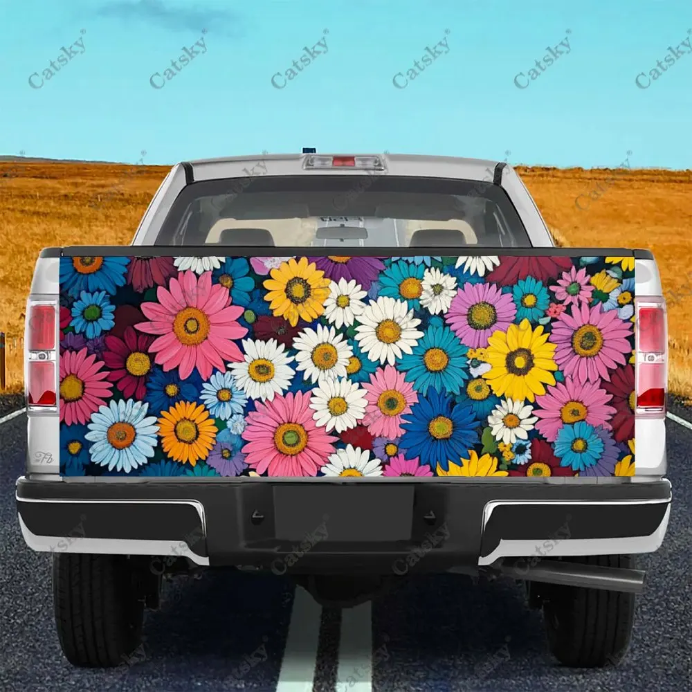 Beautiful Rainbow Flowers Print Car Tail Trunk Protect Vinly Wrap Cover Decal Auto Accessories Hood Sticker for Off-road Pickup