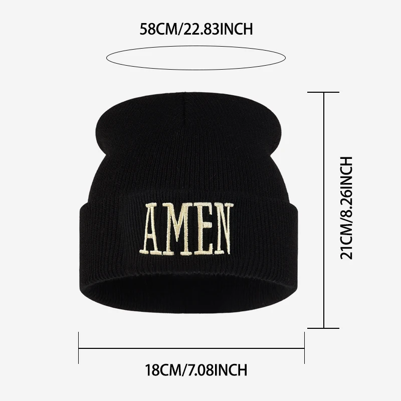 MEN Text Knit Cuffed Beanie, Stylish Elastic Adult Hat, Ideal for Worship Event Holiday Celebration Casual Daily Wear