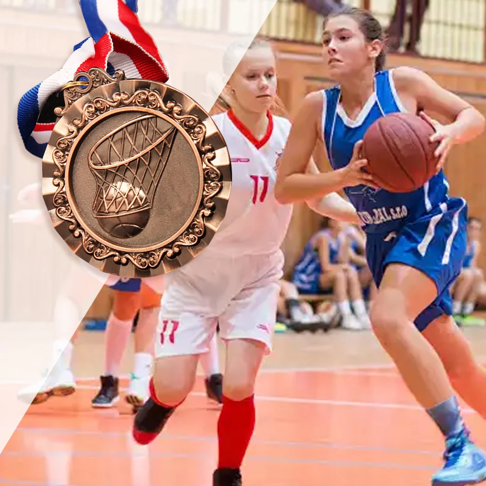 Medalhas de basquete de 6,5 cm Medalhas de prêmio de basquete com fita de pescoço Medalhas de jogo de basquete para campeonato de basquete