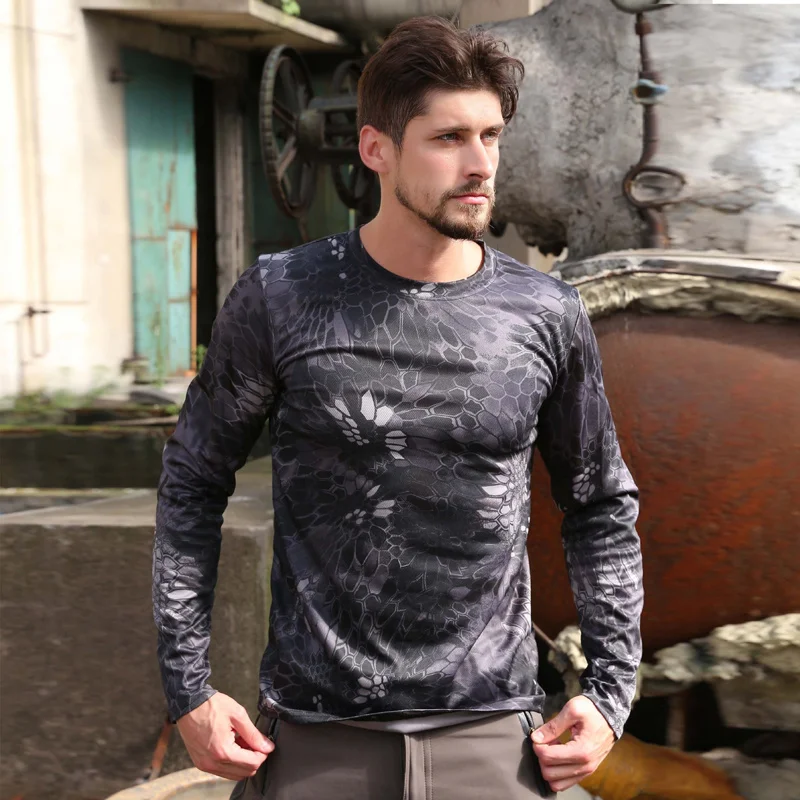 Imagem -05 - Camuflagem Secagem Rápida Caminhadas T-shirt Homens Primavera Outono Esporte Respirável Manga Longa Tops Tactical Combat Caça Camping t Shirt