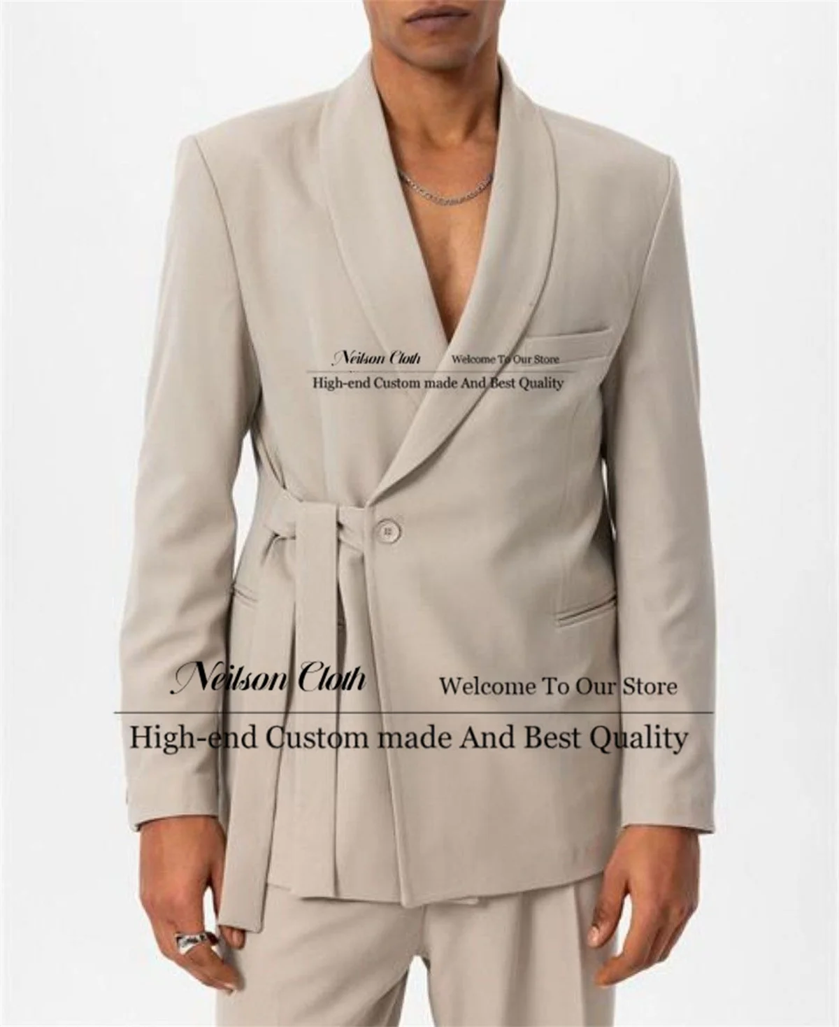 

Fashion One Button Male Prom Blazers 2 Pcs Sets Shawl Lapel Groom Wedding Tuxedos Business Customized With Belt Costume Homme