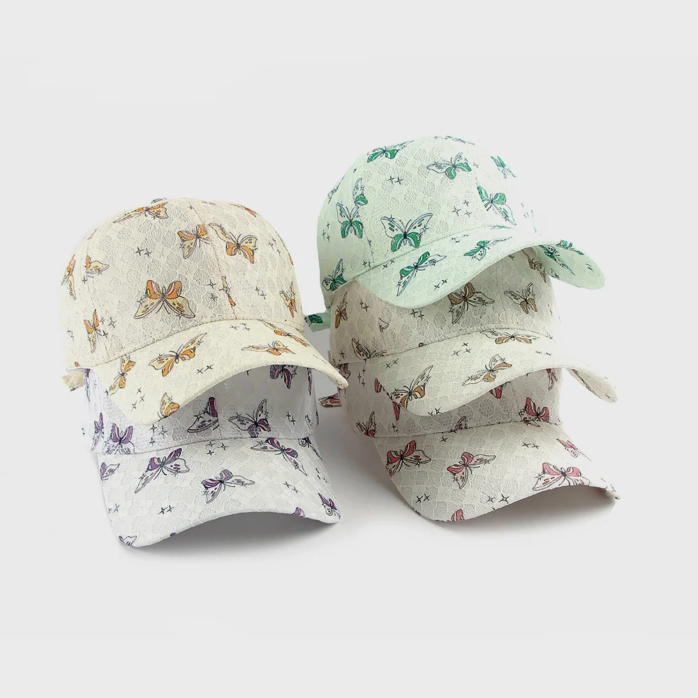 New Lace Butterfly Baseball Cap Women Fresh Sweet Versatile Duckbill Cap Summer Breathable Slimming Sunscreen Hat Student