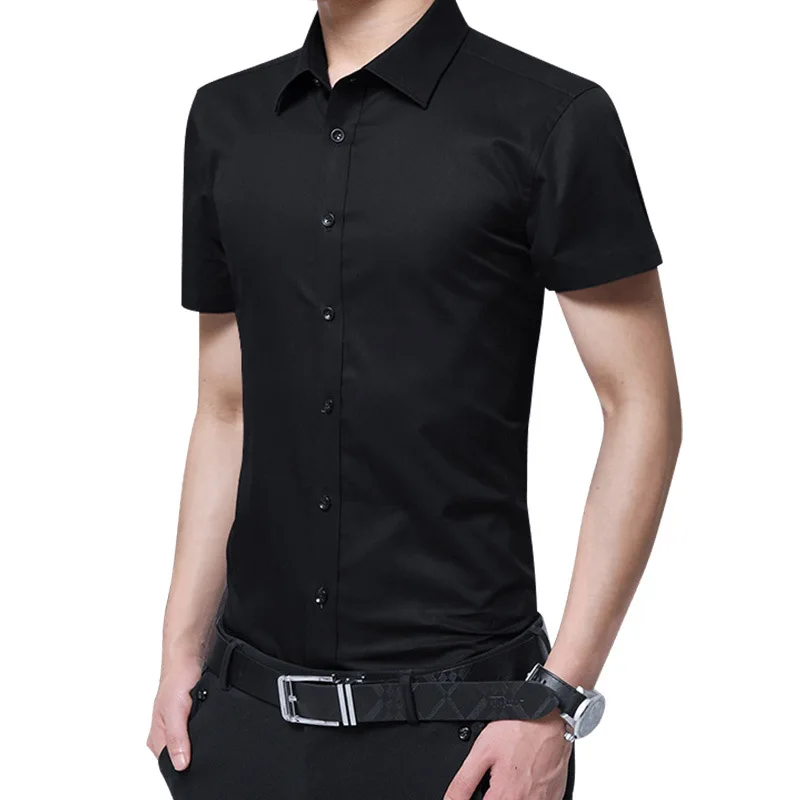 Camisa de manga comprida casual para homens, versão slim fit, cor pura, camisas de vestido masculinas, preto, branco, azul, 5XL, 6XL