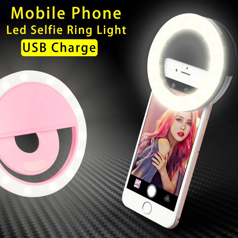 Carga usb led selfie anel de luz lente do telefone móvel led selfie lâmpada anel para iphone samsung xiaomi huawei telefone selfie luz