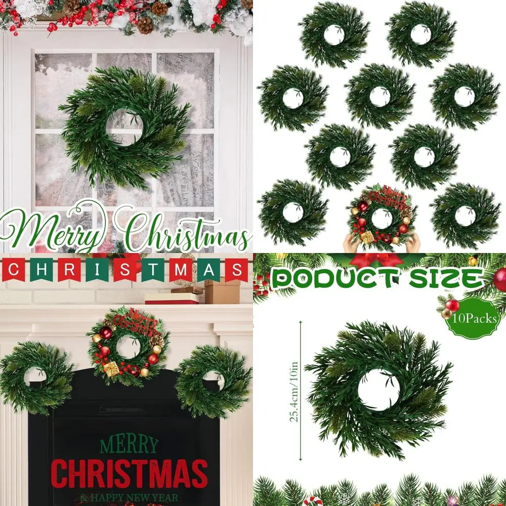 

Artificial 10 Inch Green DIY Christmas Wreath Set, Faux Plain Wreaths for Indoor Outdoor Decor, Farmhouse Style, Willow Pine Acc